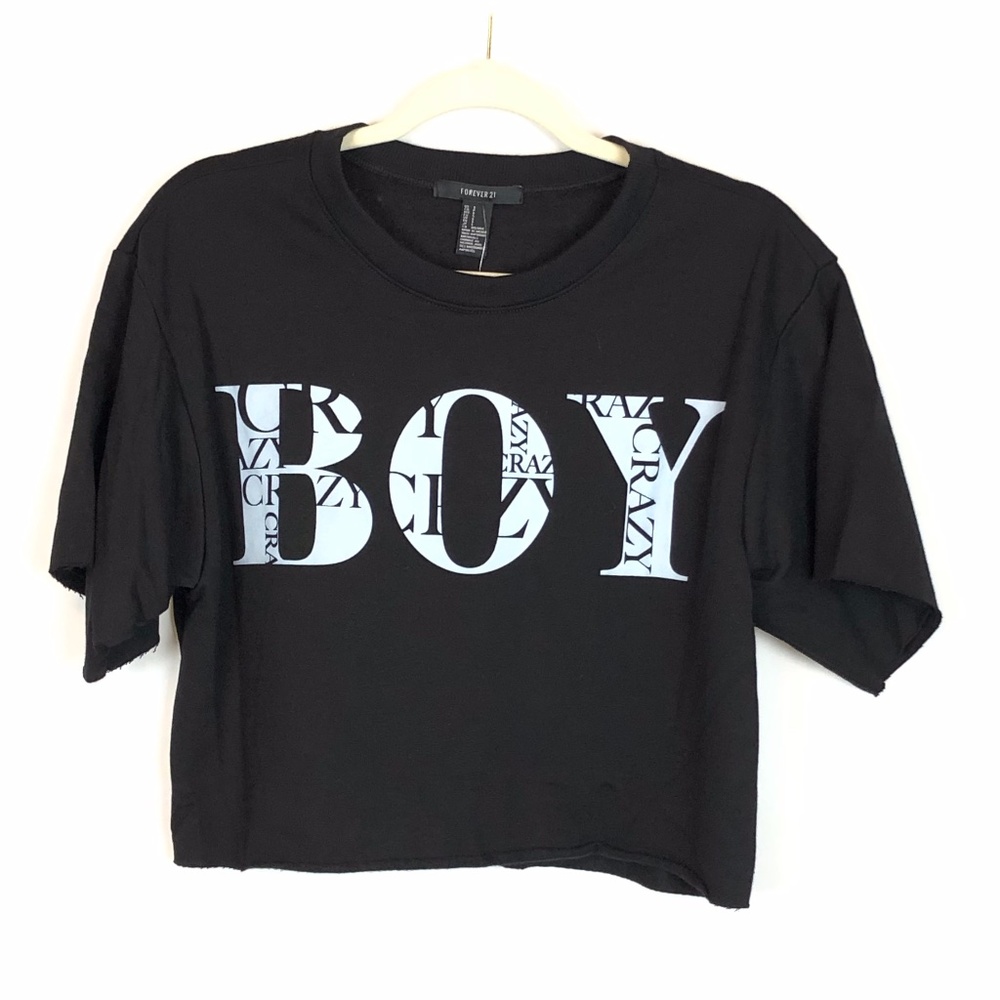 Forever 21 Black Boy Crazy Crop Sweatshirt